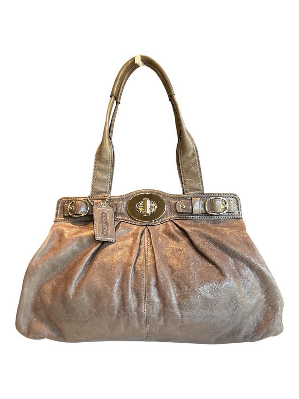 authentic Coach Garnet Leather Pleated Satchel / Light Brown Shoulder Bag